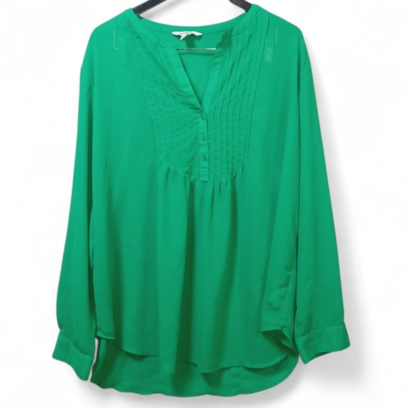 Old Navy Womens Kelly Green Pleated Semi-Sheer Blouse Size XXL Tunic Boho Casual - Picture 1 of 8